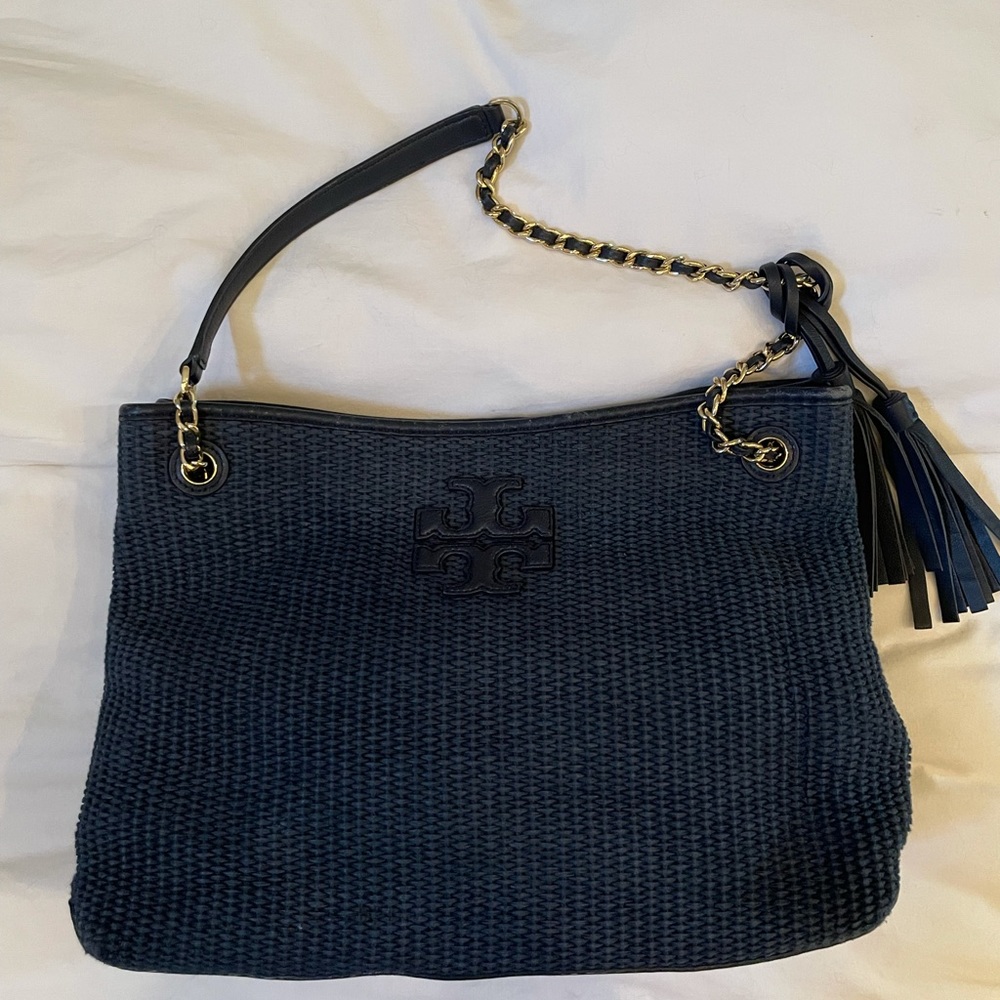 Tory Burch Navy Seagrass purse